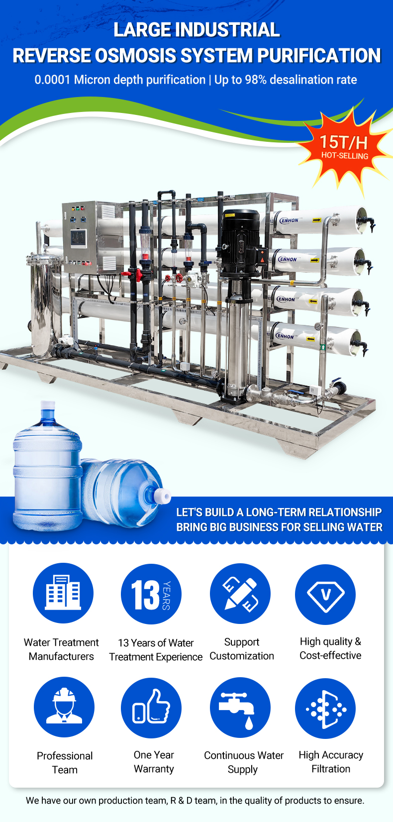 Large industrial reverse osmosis system purification