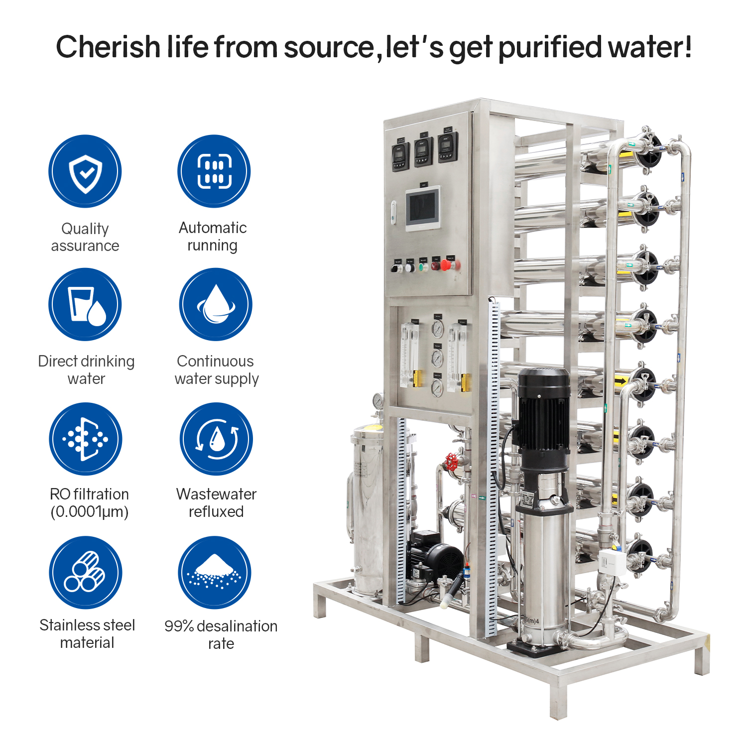 2000LPH Water Treatment Full Stainless Steel Reverse Osmosis System