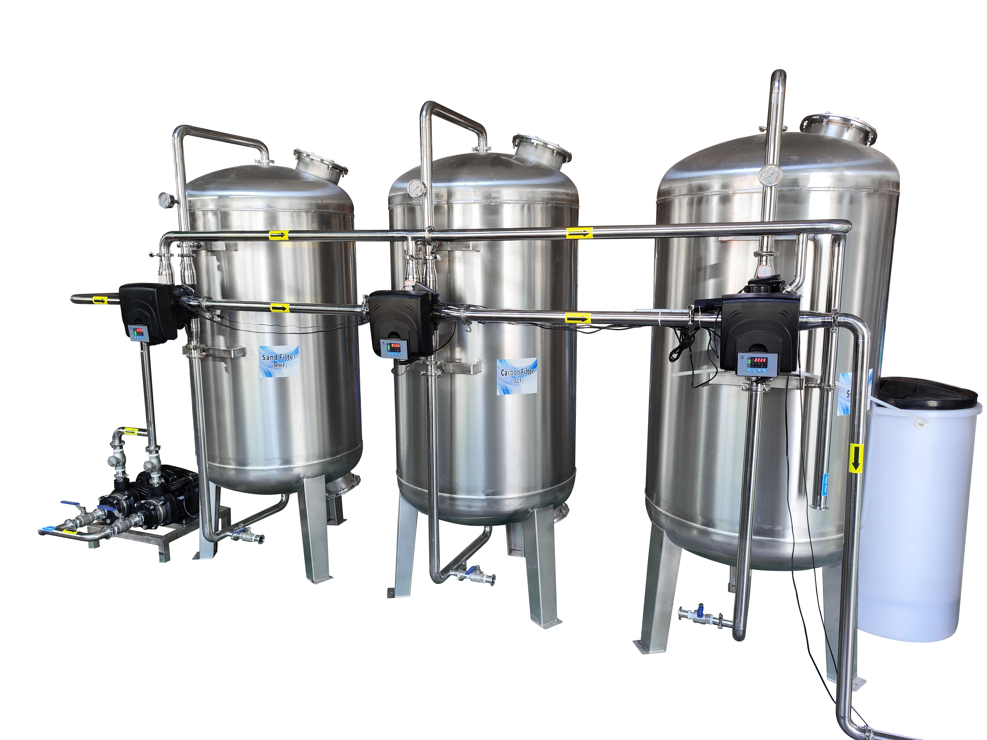 Stainless Steel Large Industrial Water Purifier System with Filtration Equipment: Sand Filter, Carbon Filter, Water Softener, and UV System