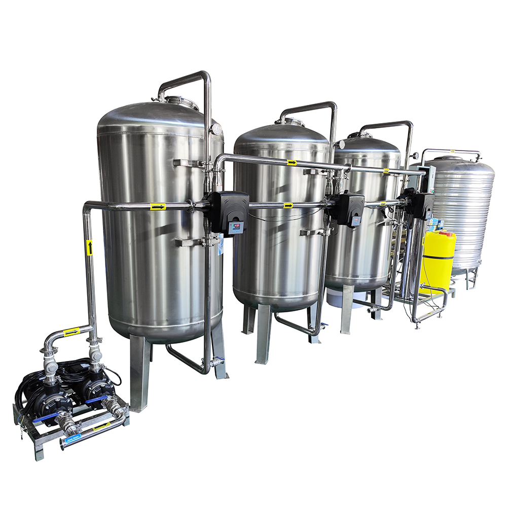 Stainless Steel Large Industrial Water Purifier System with Filtration Equipment: Sand Filter, Carbon Filter, Water Softener, and UV System