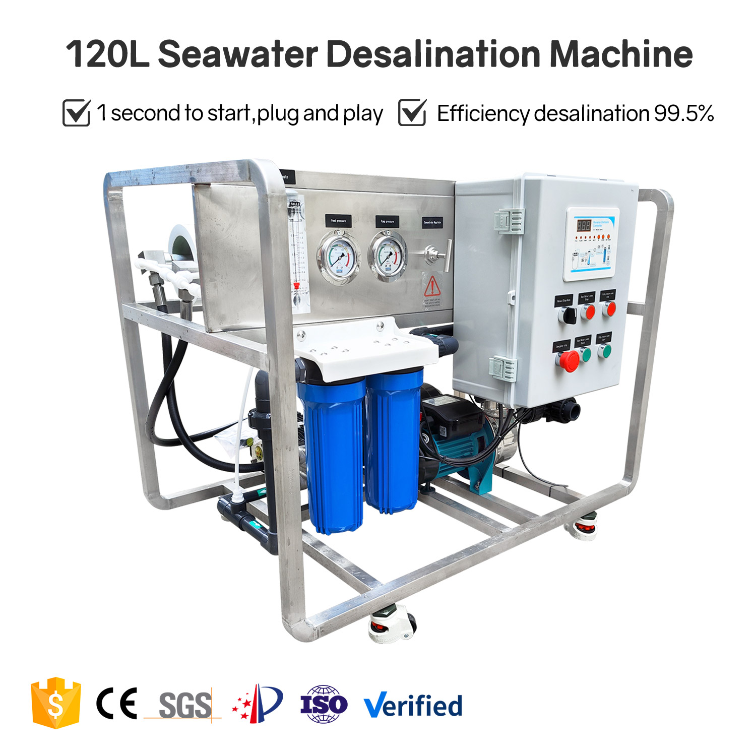 120L Compact Seawater Desalination System - Portable, Plug-and-Play, 1-Second Start