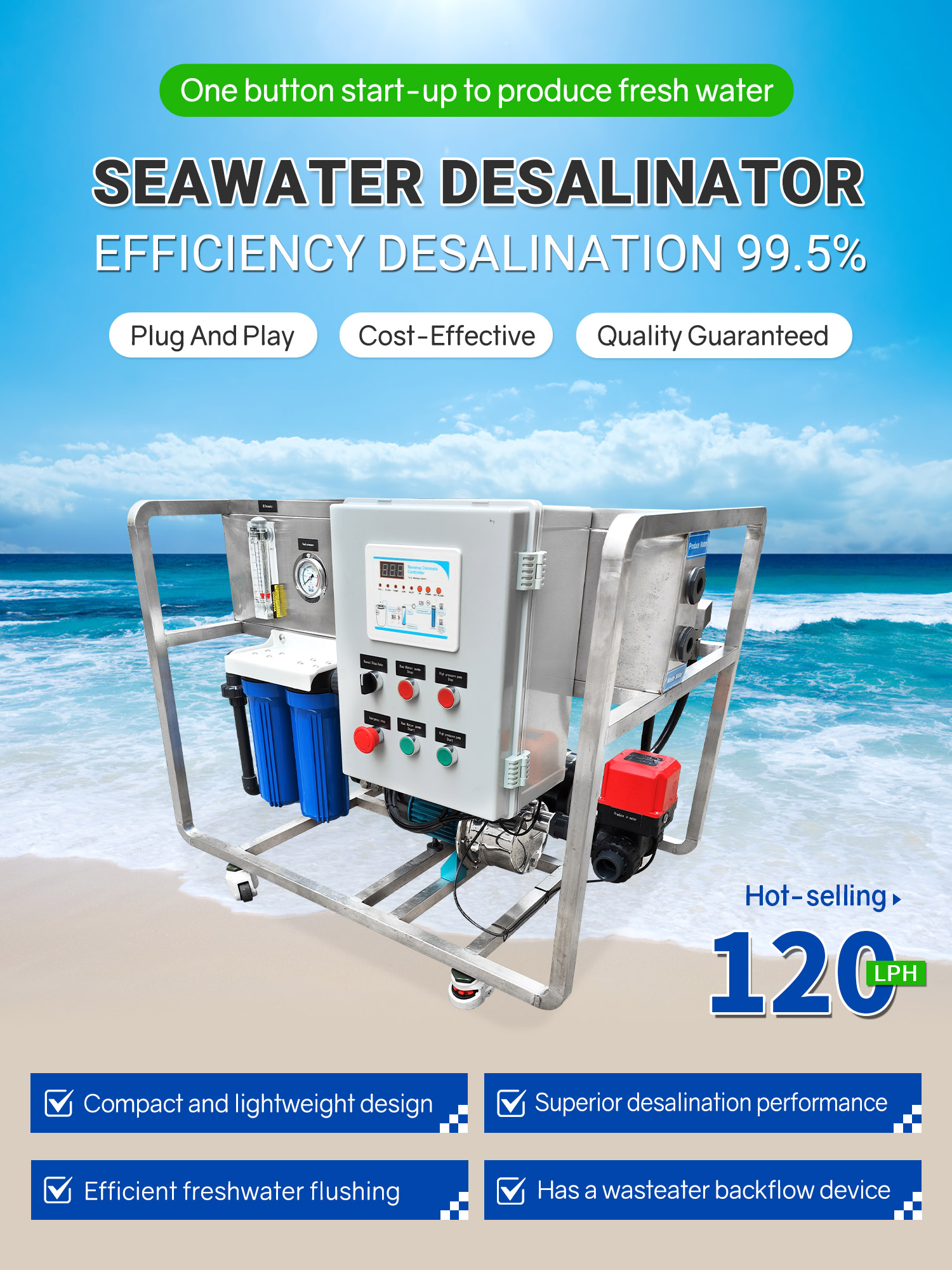 120L Compact Seawater Desalination System - Portable, Plug-and-Play, 1-Second Start