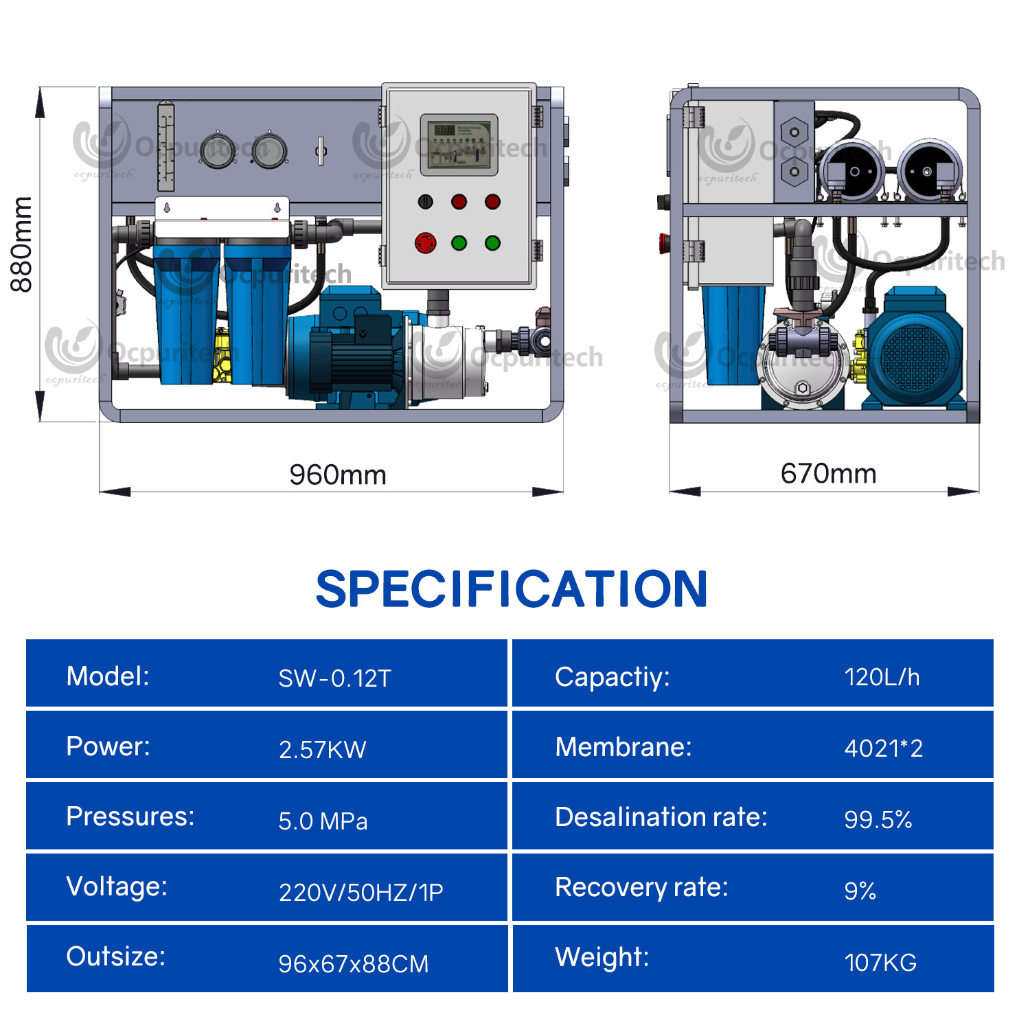 120L Compact Seawater Desalination System - Portable, Plug-and-Play, 1-Second Start